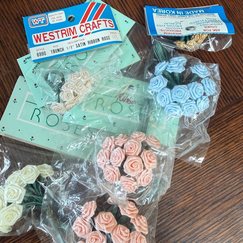 Vintage Westrim Crafts Satin Ribbon Roses 1/2 Inch Floral Embellishments Lot 6pk